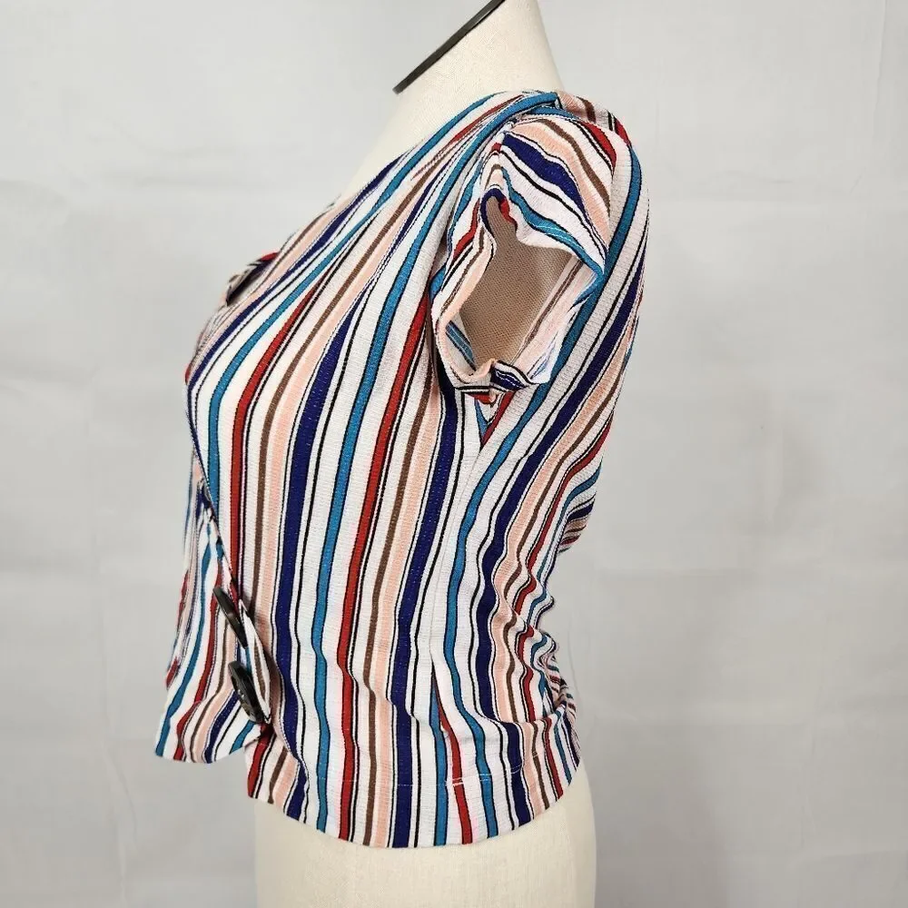 Uncommon Job Striped Wrap Buttoned V-Neck Top Sz M